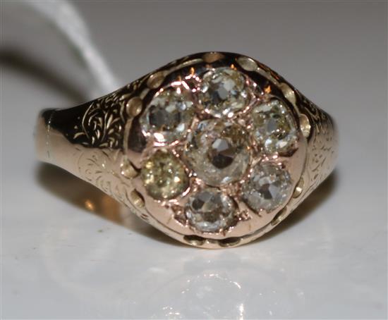9 carat gold ring, cut with Georgian old cut diamonds